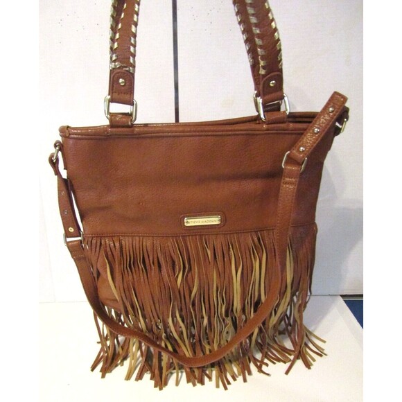 Steve Madden Shoulder Bag Soft Brown Leather Fringe Crossbody Boho Western - Picture 3 of 7